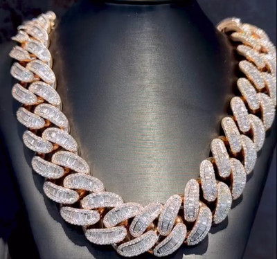 24Ct Tester Pass Moissanite 20mm x 24''iami Cuban Link Chain 925 Sterling Silver