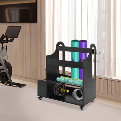 Home Gym Storage Rack, Workout Equipment Organizer, Yoga Mat Holder with Wheels