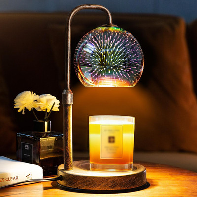 Candle Warmer Lamp with Timer, 3D Glass Globe, Antique Base, Dimmable Height Adj
