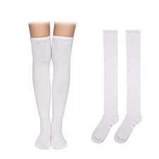 1 Pair Thigh High Socks, Cotton Soft Knee High Long Stockings Women Leg White