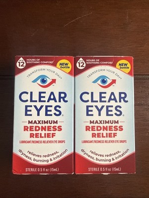 LOT OF 2 Clear Eyes, Maximum Redness Relief Eye Drops, 0.5 Fl Oz EXP 06/2027