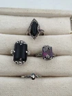 Lot of 4 Vintage Sterling Silver Rings Bands w/ Gems Marcasites