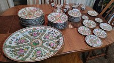 50 Pc Rare Qing Rose Medallion Full Service For 6 - 12 Dinner Plate Butterfly