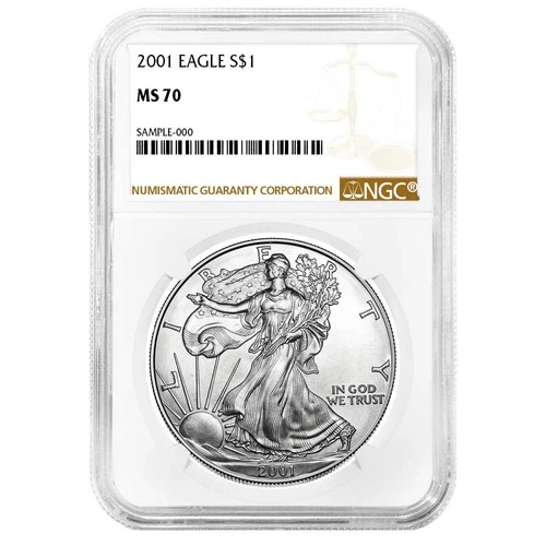 2001 $1 1-oz American Silver Eagle NGC MS70 Brown Label