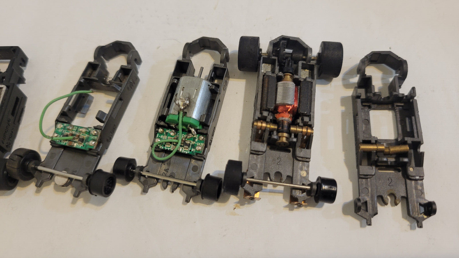 (6) AFX Tomy F1 Indy HO Slot Car parts Chassis. Mega G GPlus Turbo 2