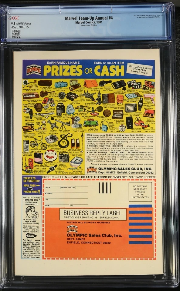 MARVEL TEAM-UP ANNUAL #4 - CGC 9.8 - WP -NM/MT - NEWSSTAND - MOON KNIGHT - Image 2 of 2