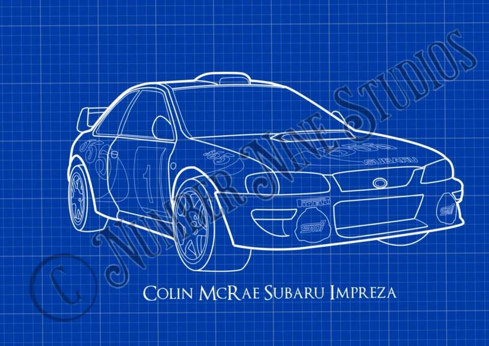 Colin McRae Rally Subaru BLUEPRINT Illustration, high quality ,signed by artist. — 第 2/4 张图片