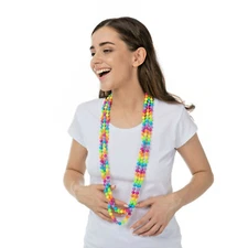 Rainbow 1980s Beads Fancy Dress Bead Necklace 80s Costume Neon UV Rave Beads 