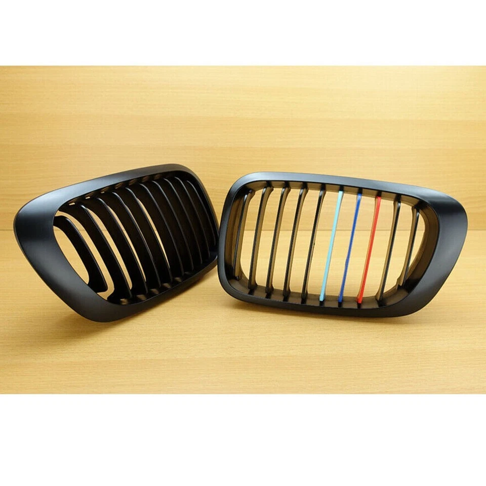 Fit For BMW E46 3-series 2DR M3 Matte Black + M-Color Front Grills 2000-2006 Foto 3 de 4
