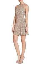DRESS THE POPULATION 'MIA' SEQUIN CUTAWAY FIT & FLARE DRESS sz M