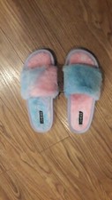 Womens Fur Fuzzy Furry Slippers Slides Comfy Slip On Sandals Flip Flops Shoes
