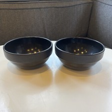 Pair of Edith Heath Ceramics California Black/Brown 5.5" Rim Line Cereal Bowls