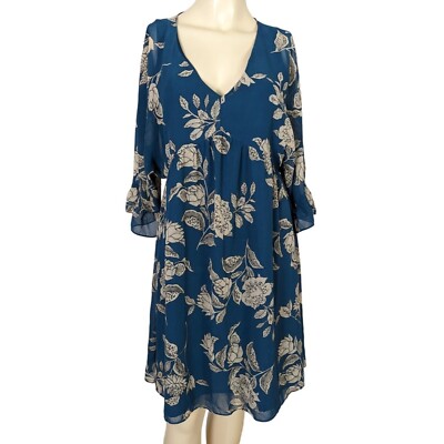 a.n.a. A New Approach Teal beige V low neck bohemian empire waist dress M |  eBay