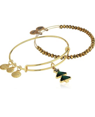 $58 Alex and Ani CRYSTAL CHRISTMAS TREE SET OF Bangles Shiny Gold Jaa13 