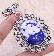 Blue Mosaic 925 Silver Plated Handmade Pendant of 2.7" Ethnic