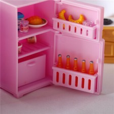 1:12 Scale Dollhouse Miniature Pink White Refrigerator Fridge Kitchen Furniture