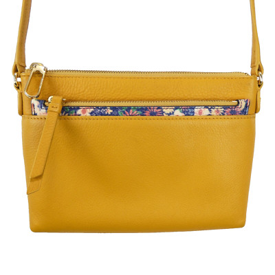 Talbots Purse Crossbody Bag Yellow 100% Leather with Additional Floral Wallet