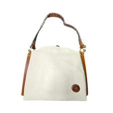 Vintage Allan Edward White Brown Trim Genuine Leather, Purse Sholder Bag 