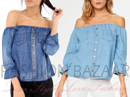 Womens Denim Bardot Off Shoulder Gypsy 
