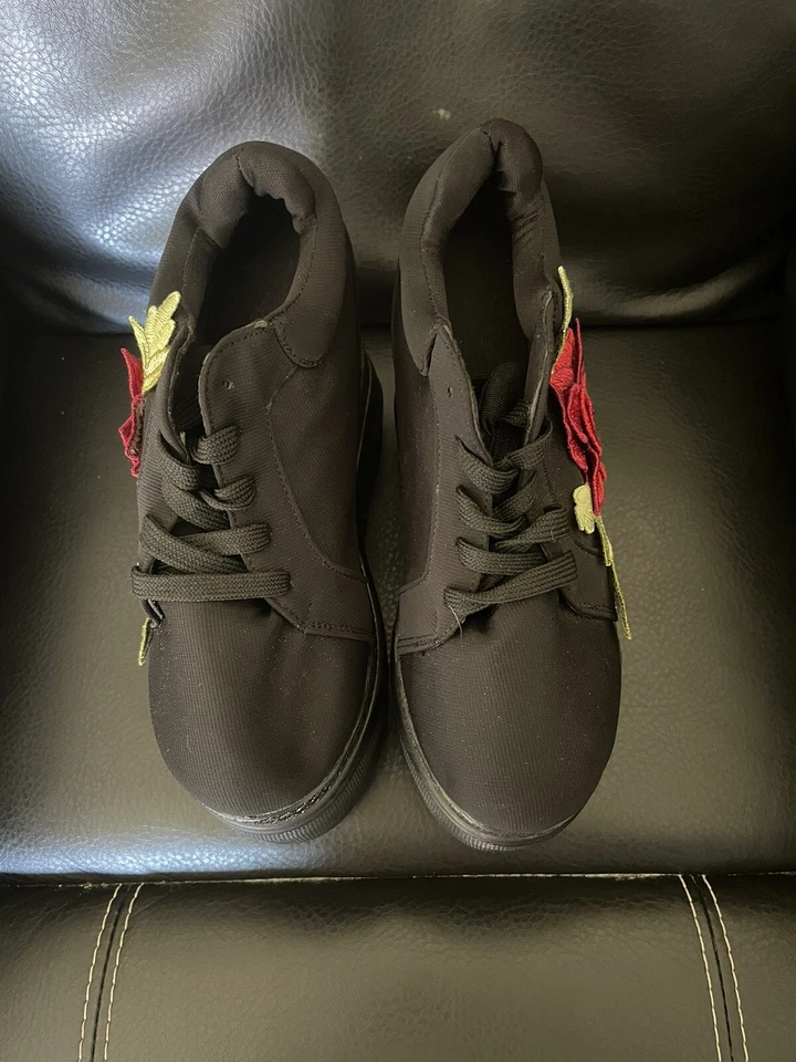 Mujer Zapato Deslumbramiento Hermoso Negro Zapatos Talla 38 ¡Precioso! cuñas florecidas Foto 3 de 4