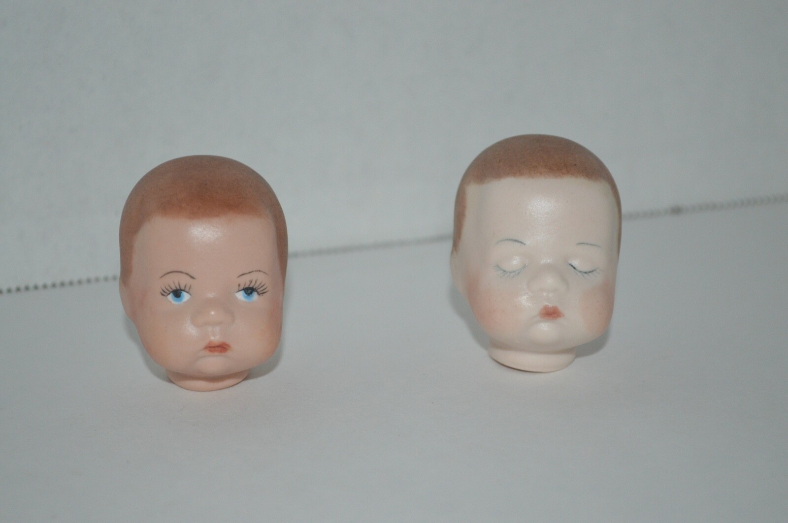 Vintage Handpainted Porcelain 2" Baby Dolls Heads Lot of 2 Doll Parts