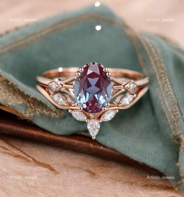 925 Sterling Silver Alexandrite Gemstone Moissanite Stackable Ring Size All Size