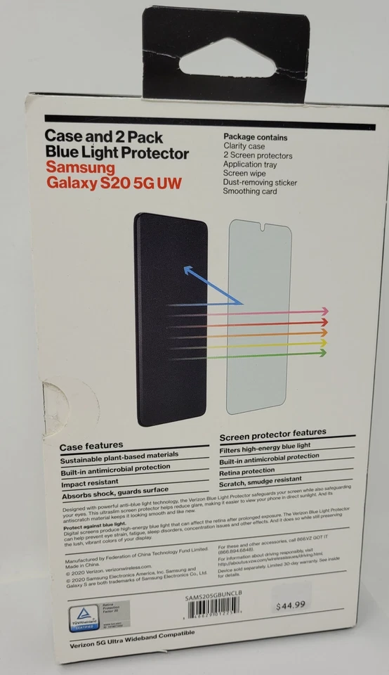 Funda Transparente Verizon y Protector de Pantalla Luz Azul para Galaxy S20 5G UW Foto 2 de 2
