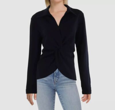 Calvin Klein Women's Blue Crepe Gathered Blouse Top Size M