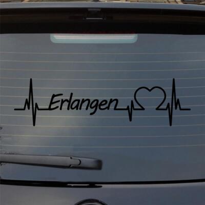 Heckscheibenaufkleber Erlangen Herzschlag Puls Stadt Liebe 55x15 cm Auto Aufkleb