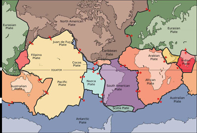Map of Earths Principal Tectonic Plates Home School Office Decor Wall Art Poster