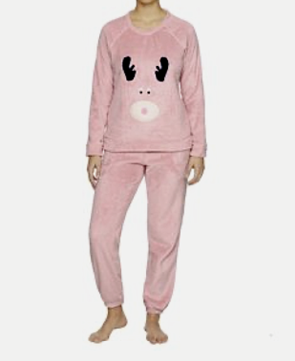 WOMENS MEDIUM ORIGINAL MUK LUKS MOOSE DEER FLUFFY PINK PAJAMA