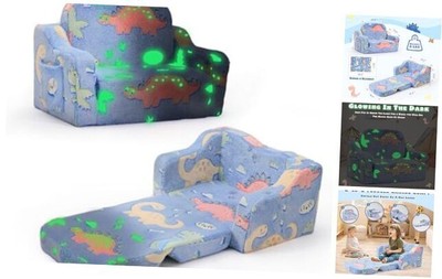 2-in-1 Toddler Chairs Comfy, Toddler Couches That Fold Out,Glow in The Blue