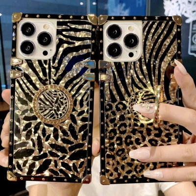 Glitzer Leopardenmuster Handyhülle Schutz Handy Tasche mit Diamant Halterung - Bild 1 von 4