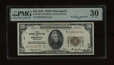 DBR 1929 $20 FRBN Minneapolis Fr. 1870-I PMG 30 Serial I00605208A