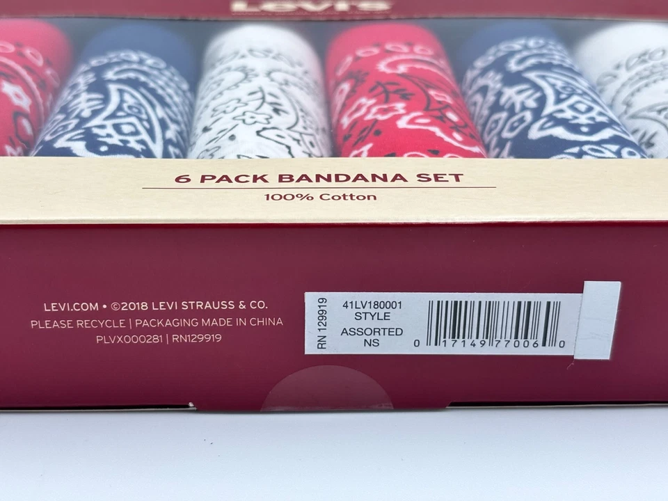 Juego de pañuelos Levi's, paquete de 6 100 % algodón, rojo/azul/blanco Foto 4 de 4