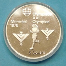 1975 Canada 5 Dollars Montreal Olympic 92.5% Silver Marathon - Proof - Canadian