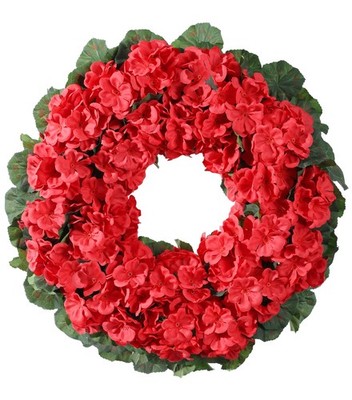 Artificial Geraniums with Leaves Wreath for Front Door 17.7 Inch Realistic Sp...