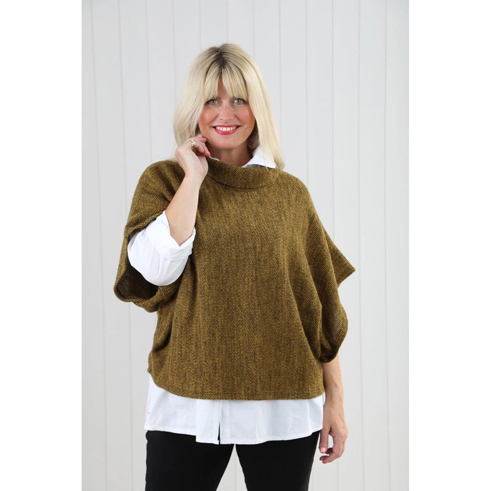 Goose Island cowl neck poncho top Mustard