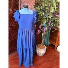 SHEIN Curve Royal Blue Ruffle Sleeve Tiered Maxi Dress Plus Size 1XL Square Neck