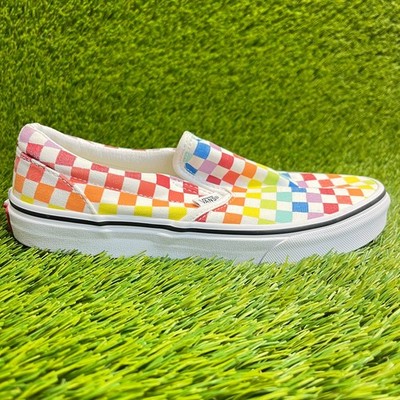 Vans Slip-On Rainbow Checkerboard Boys Size 6Y Red White Casual Shoes Sneakers