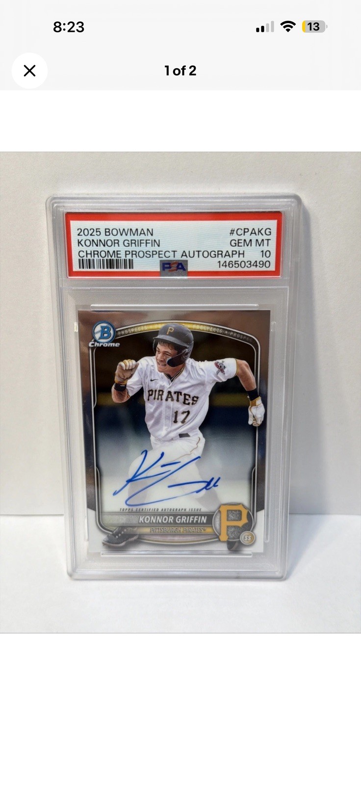 2025 Bowman Chrome Prospect Autographs Konnor Griffin #CPA-KG (AU, RC) PSA 10