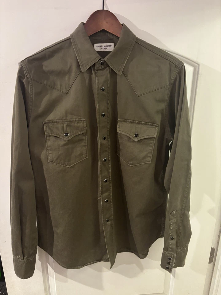 Camisa Saint Laurent Western Snap Espiga Verde Talla XL SLP DENIM Foto 3 de 4