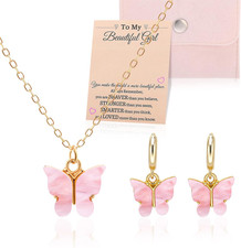 Necklace for Girls, Kids Jewelry Gift Set Adjustable Butterfly Pendant Necklaces