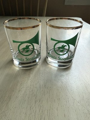Atlanta Steeplechase Horse Racing Drinking Glass Barware Cocktail Glass Set Of 2