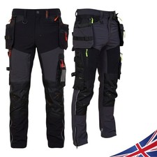 Mens Cargo Work Trousers Slim Fit 4-Way Stretch Waterproof Nylon Pants UK