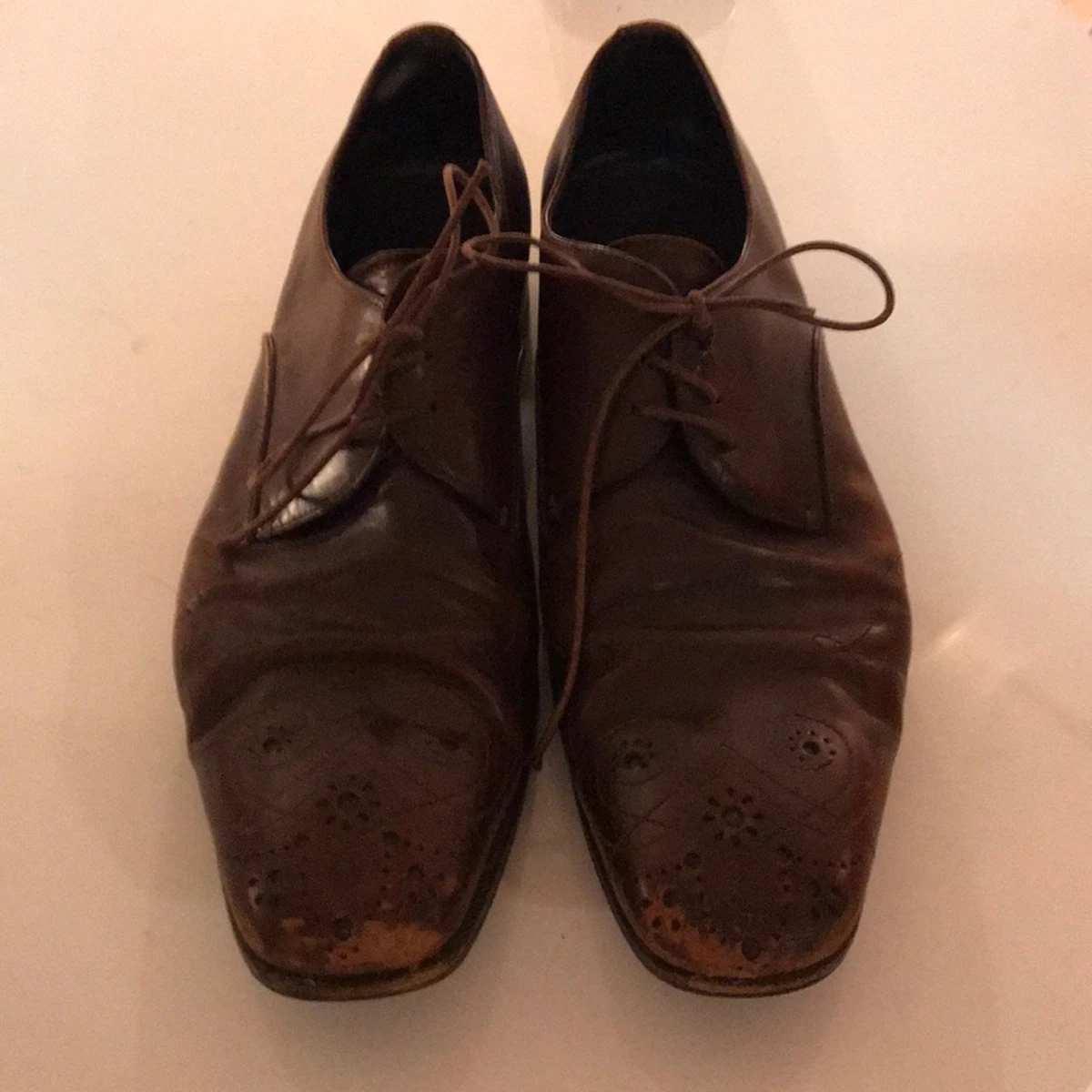 Mens Prada Brown Leather Square Toe Oxford Lace Up Shoes 10 1/2 prada-aw99-vtg-square-toe-lace  main image 2