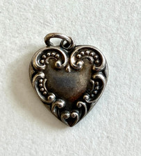 Sterling silver vintage charm, puffy heart, a...
