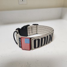 Tactical Dog Collar 2" Desert Sand w RWB Flag Militia Font personalized patch