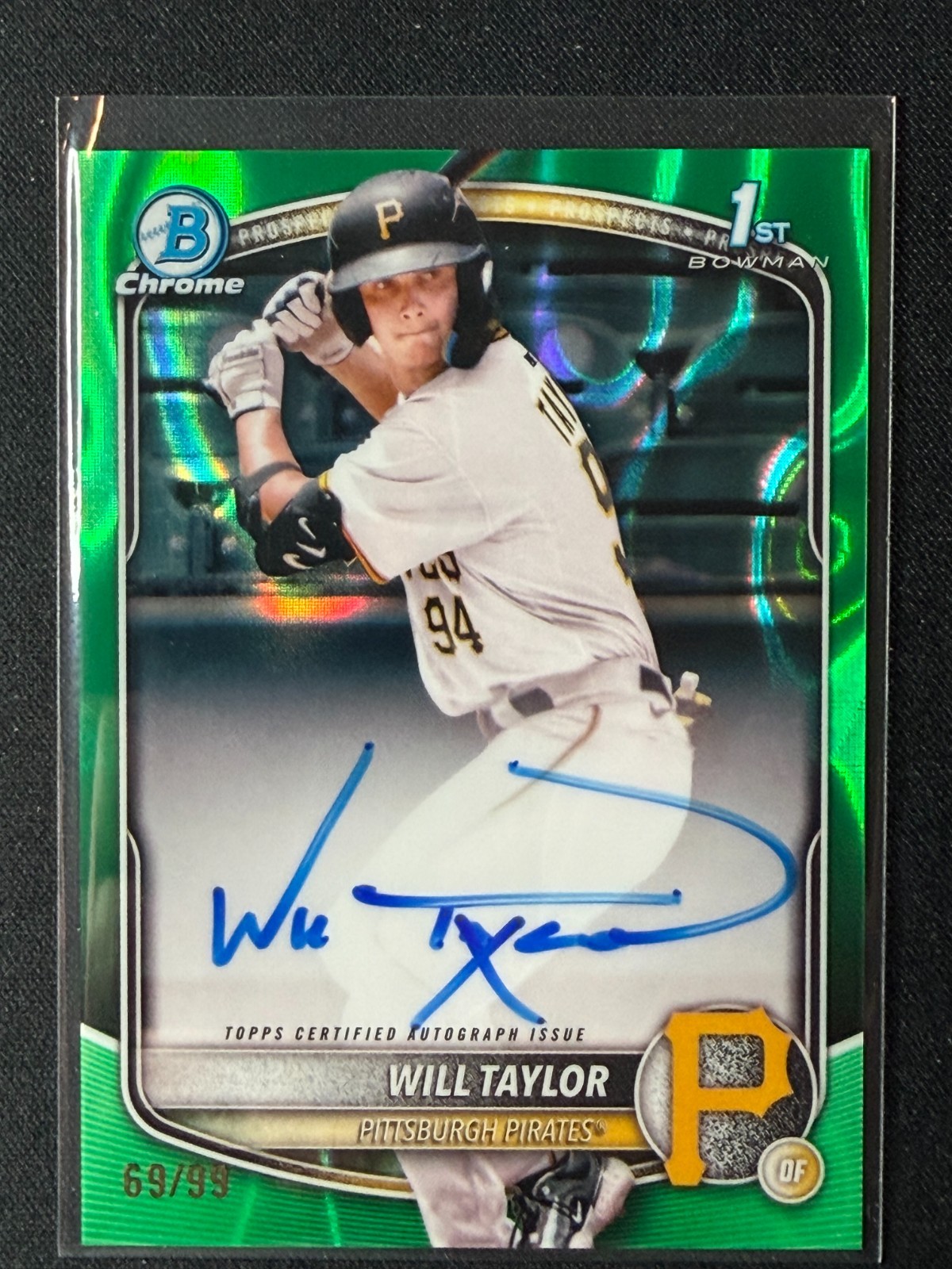 2025 Bowman Chrome 1st Will Taylor Green Lava Auto /99