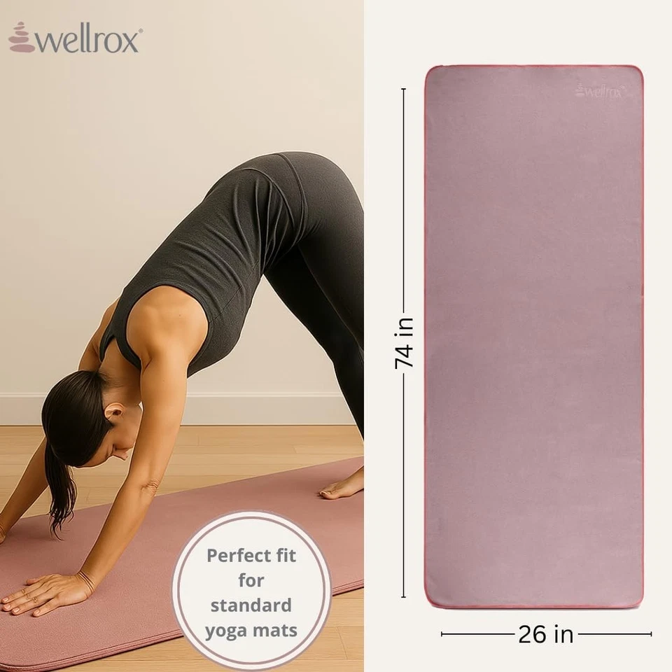 Wellrox Microfiber Yoga Mat Towel with Grip – Ultra 74 x 26 inches, Rose  - Image 4 of 4